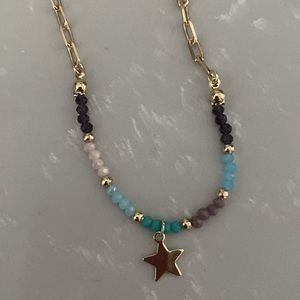 Gold tone open link beaded adjustable star necklace about 18 - 20 inches. NWT